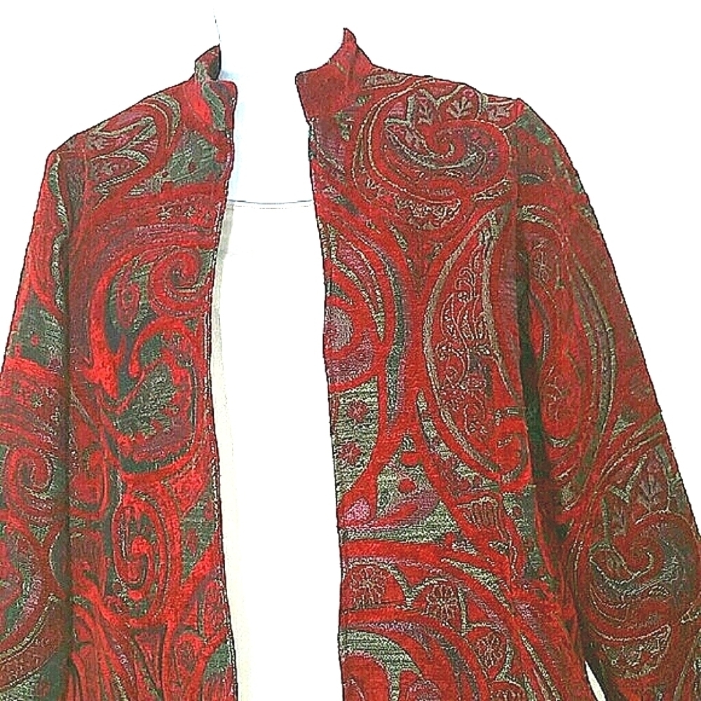 Blazer Suit jacket Tapestry Red Burgandy Pink Gray Print Large OLD MONEY